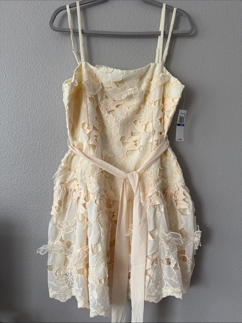 Cream Lace A-Line Dress with Sash
